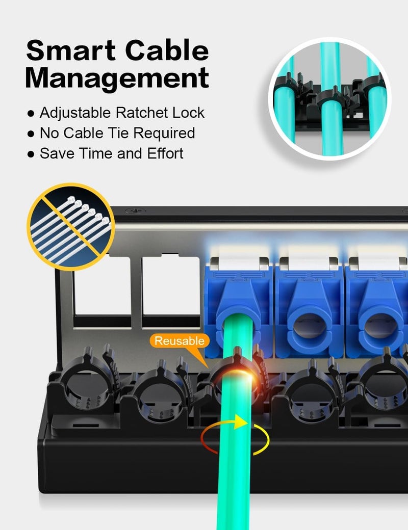 Enmane 6 Port Patch Panel Blank Keystone Patch Panel STP&UTP Compatible with LC/SC/ST/FC/USB/HDMI Keystone Jack for Desk Mount Home Ethernet Termination Box - Image 2